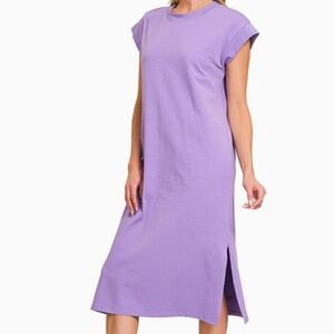 Zenana Outfitters Lavender Cap-Sleeve Midi Dress